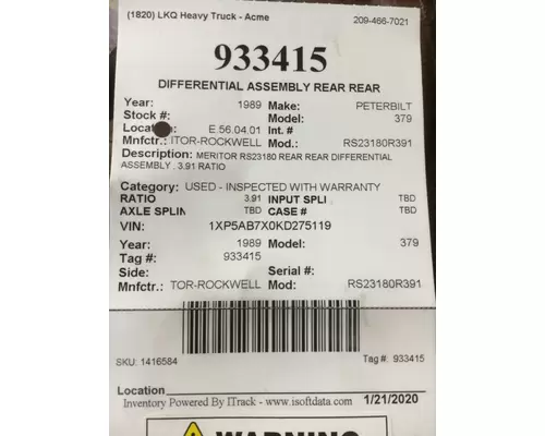MERITOR-ROCKWELL RSL23180R391 DIFFERENTIAL ASSEMBLY REAR REAR