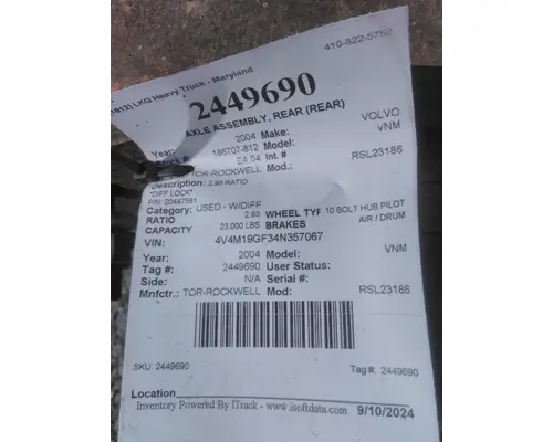 MERITOR-ROCKWELL RSL23186 AXLE ASSEMBLY, REAR (REAR)