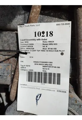 MERITOR RT46-160 Cutoff Assembly with Axles