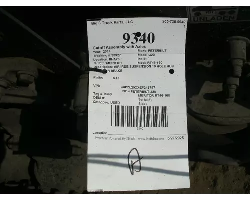 MERITOR RT46-160 Cutoff Assembly with Axles