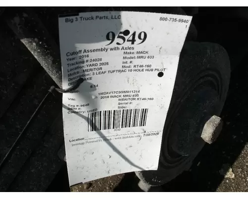 MERITOR RT46-160 Cutoff Assembly with Axles