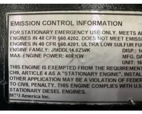 MTU 12V1600 Engine Assembly