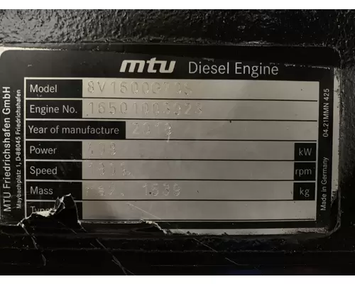 MTU 12V1600 Engine Assembly