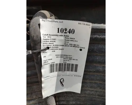 Cutoff Assembly (Complete With Axles) MACK CRD 150-151 Big 3 Truck Parts, LLC