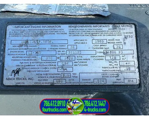 Mack E7-350 Engine Assembly