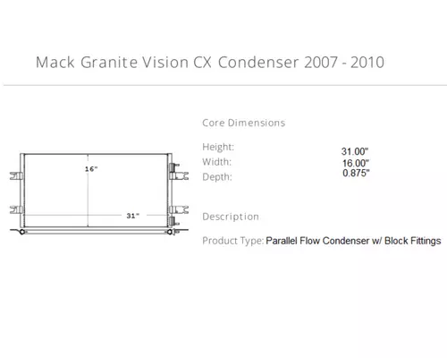 Air Conditioner Condenser MACK Granite Vision CX Frontier Truck Parts