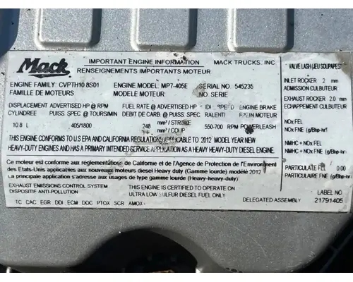 Mack MP7 Engine Assembly