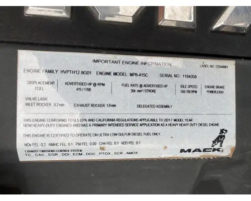 Engine Assembly Mack MP8 Complete Recycling Group LLC