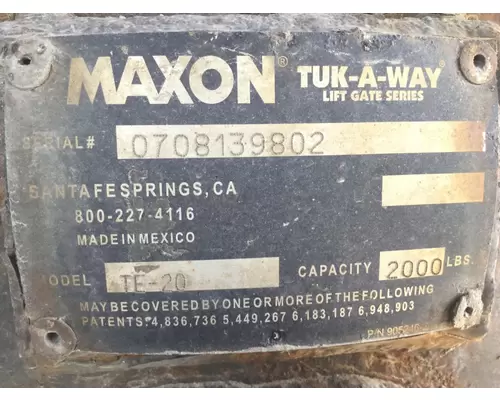 Maxon TE-20 Truck Equipment, Liftgate