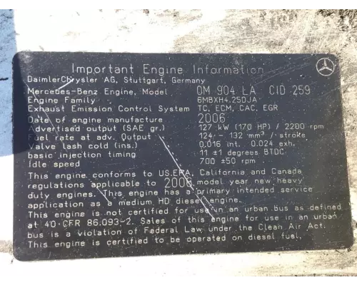 Mercedes MBE 900 Engine Assembly