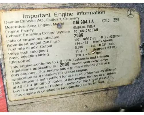Mercedes MBE 904 Engine Assembly