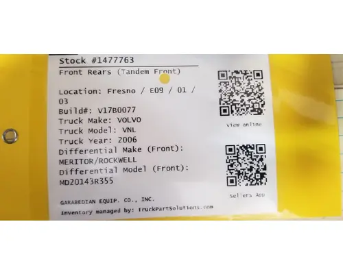 Meritor/Rockwell MD20143 Front Rears (Tandem Front)