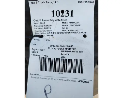 Cutoff Assembly (Complete With Axles) MERITOR RT46-160 Big 3 Truck Parts, LLC