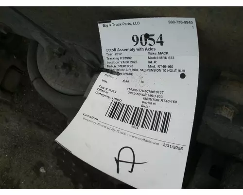 Cutoff Assembly (Complete With Axles) MERITOR RT46-160 Big 3 Truck Parts, LLC