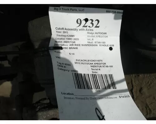 Cutoff Assembly (Complete With Axles) MERITOR RT46-160 Big 3 Truck Parts, LLC