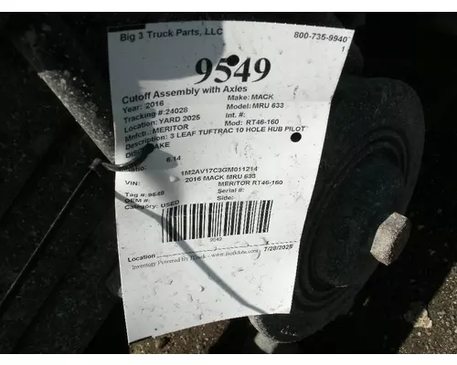 Cutoff Assembly (Complete With Axles) MERITOR RT46-160 Big 3 Truck Parts, LLC