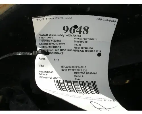 Cutoff Assembly (Complete With Axles) MERITOR RT46-160 Big 3 Truck Parts, LLC