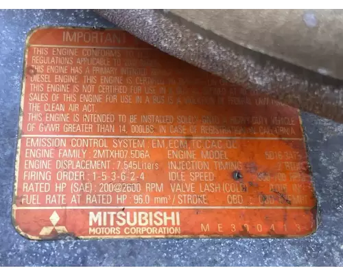 Mitsubishi 6D16-3AT3 Engine Assembly