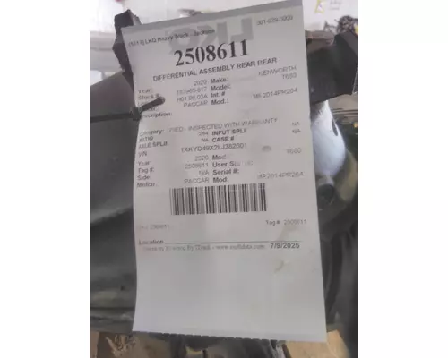 PACCAR MR2014PR264 DIFFERENTIAL ASSEMBLY REAR REAR