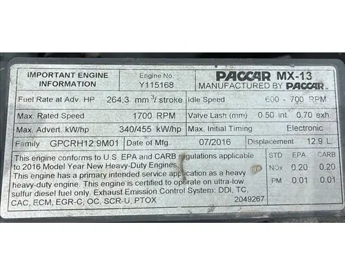 PACCAR MX-13 EPA 13 ENGINE ASSEMBLY