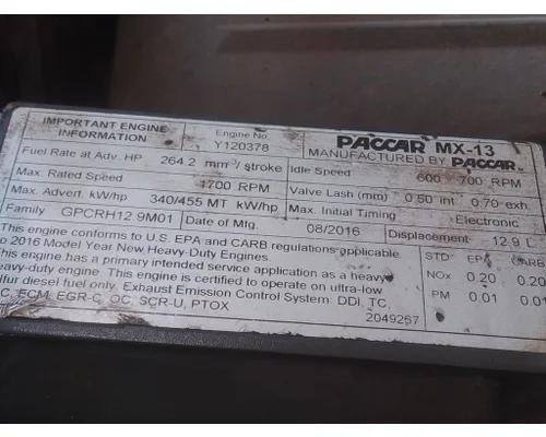 PACCAR MX-13 EPA 13 ENGINE ASSEMBLY