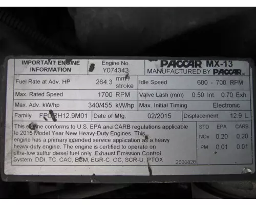 PACCAR MX-13 EPA 13 ENGINE ASSEMBLY