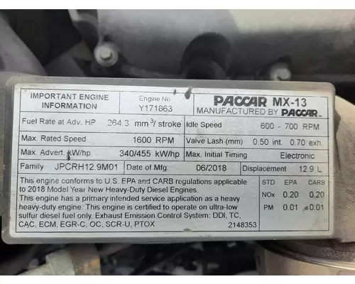 PACCAR MX-13 EPA 17 ENGINE ASSEMBLY