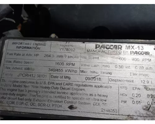 PACCAR MX-13 EPA 17 ENGINE ASSEMBLY