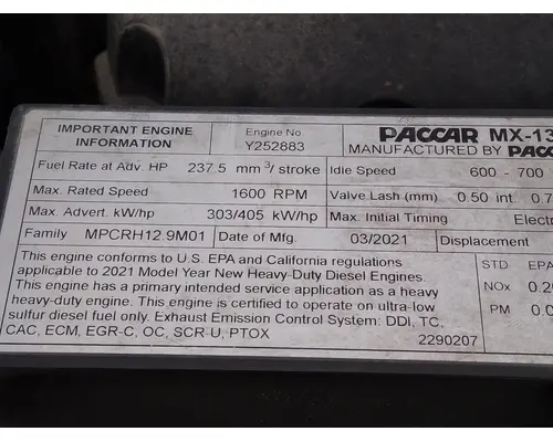 PACCAR MX-13 EPA 21 ENGINE ASSEMBLY