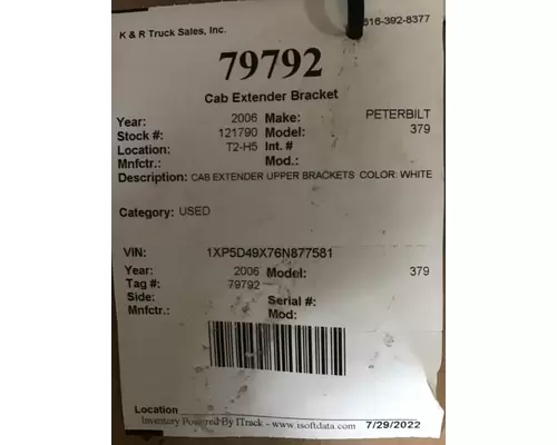 PETERBILT 220 Bracket, Cab Extender