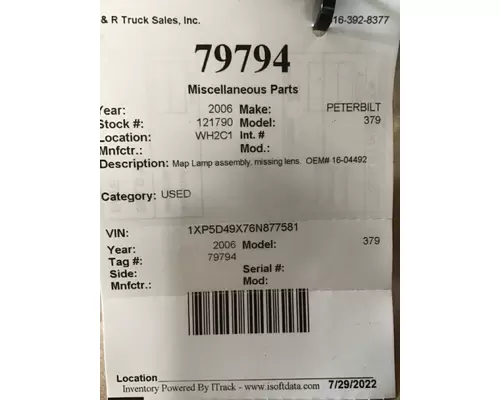PETERBILT 220 Light, Interior Cab