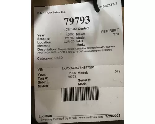 PETERBILT 220 Temperature Control