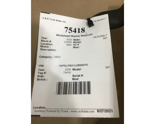 PETERBILT 365 Windshield Washer Reservoir