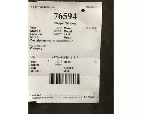 PETERBILT 387 Back Glass