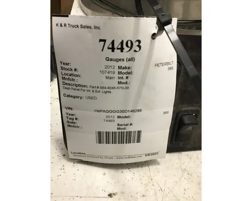 PETERBILT 389 Dash  Console Switch
