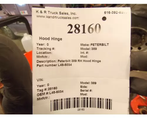 PETERBILT 389 Hood Hinge 1