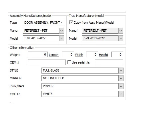 PETERBILT 579 2013-2022 DOOR ASSEMBLY, FRONT