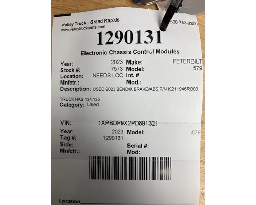 PETERBILT 579 Electronic Chassis Control Modules