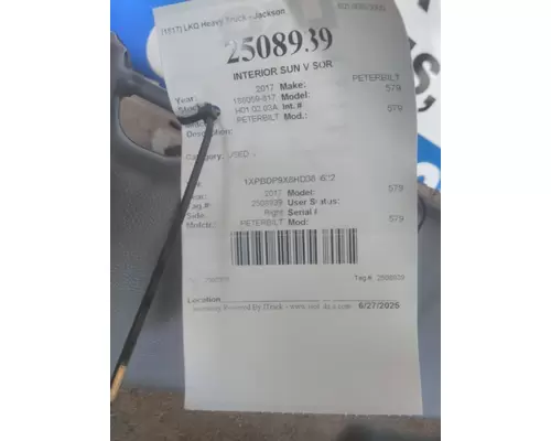 PETERBILT 579 INTERIOR SUN VISOR