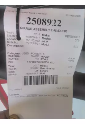 PETERBILT 579 MIRROR ASSEMBLY CAB/DOOR