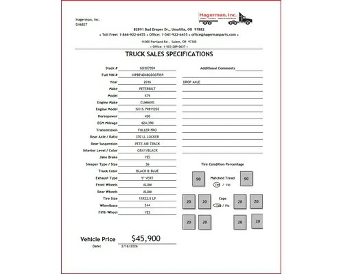 PETERBILT 579 VEHICLE FOR SALE