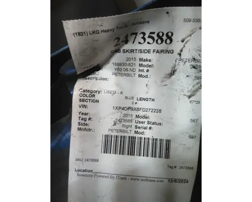 PETERBILT 587 CAB SKIRTSIDE FAIRING