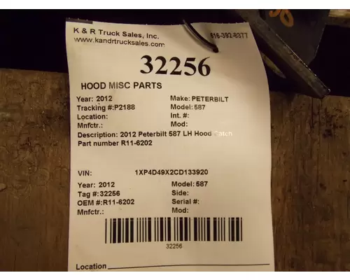 PETERBILT 587 Hood Misc Parts 