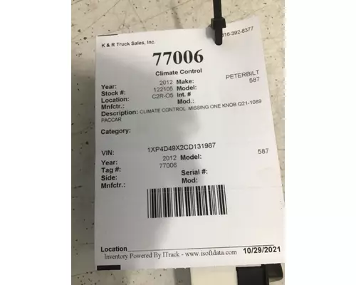 PETERBILT 587 Temperature Control