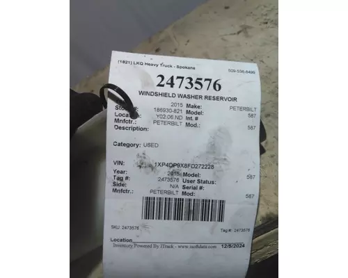 PETERBILT 587 WINDSHIELD WASHER RESERVOIR