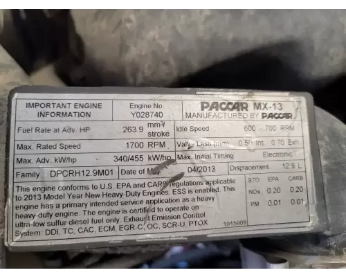 Engine Assembly PACCAR MX13 Holst Truck Parts