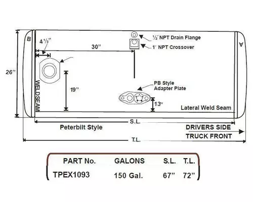 Fuel Tank PETERBILT 145-154 GALLON LKQ Heavy Duty Core