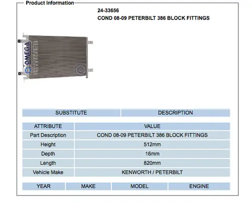 Air Conditioner Condenser PETERBILT 386 Valley Heavy Equipment