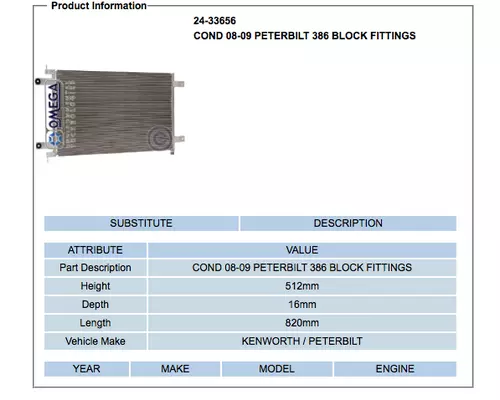 Air Conditioner Condenser PETERBILT 386 Valley Heavy Equipment