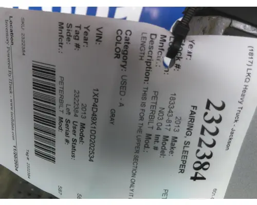 Sleeper Fairing PETERBILT 587 LKQ Plunks Truck Parts And Equipment - Jackson